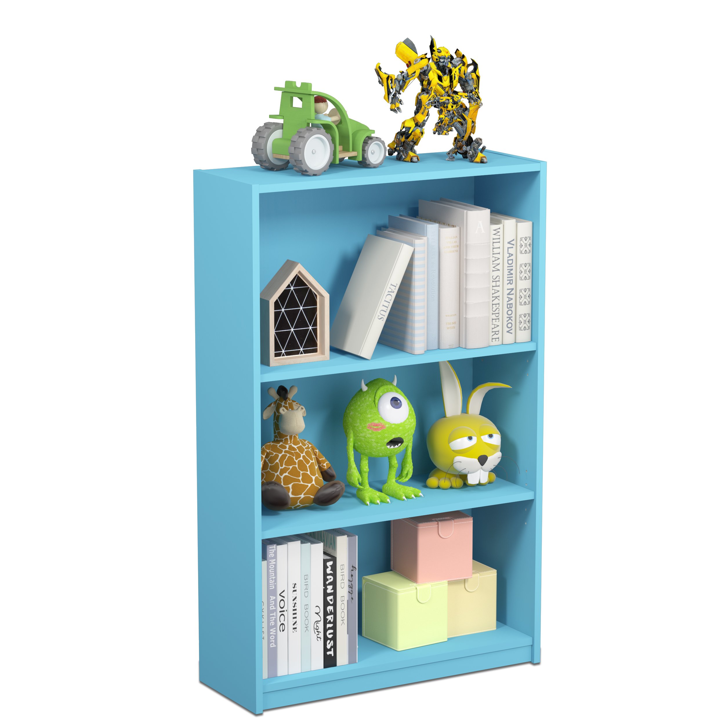 FURINNO 14151R1LBL Jaya Simple Home 3-Tier Adjustable Bookcase, Light Blue