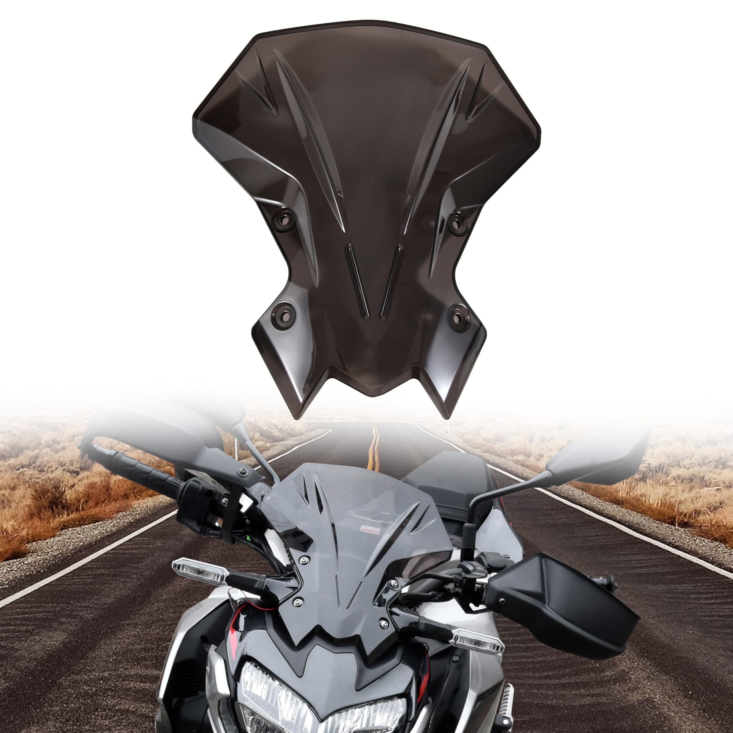 Photo 1 of VEISUTOR Windshield for Kawasaki Z900 Z650, Dark Tinted Wind Shield Windscreen Air Wind Deflector Front Flyscreen for Kawasaki Z900 2020-2024 Z650 2021-2024