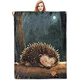 VANZEV Cute Hedgehog Flannel Blanket,Autumn Wildlife Soft Lightweight Throw Blankets Gifts for Women Animal Lovers,50" x 60" Perfect for Couch Bed Home Travel Decor
