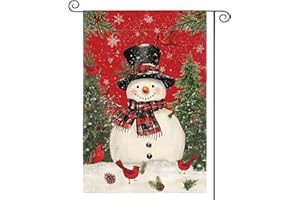 AVOIN colorlife Snowman with Scarf Christmas Garden Flag 12x18 Inch Double Sided, Cardinal Winter Farmhouse Yard Outdoor Decorative Flag