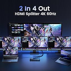 4K@60Hz HDMI Switch Splitter 2 in 4 Out with