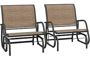 Outsunny Porch Glider Set of 2, Metal Frame Swing Glider Chair with Breathable Mesh Fabric, Curved Armrests and Steel Frame for Garden, Poolside, Backyard, Balcony, Light Mixed Brown