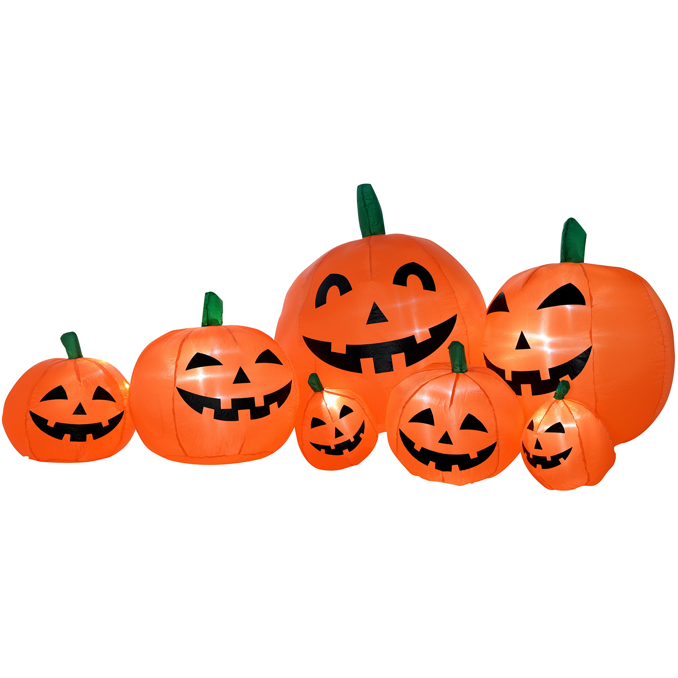 WeRHalloween Pre-Lit Pumpkins Inflatable Halloween Decoration with LED Lights and Fan, 210 cm - Large, Multi-Colour