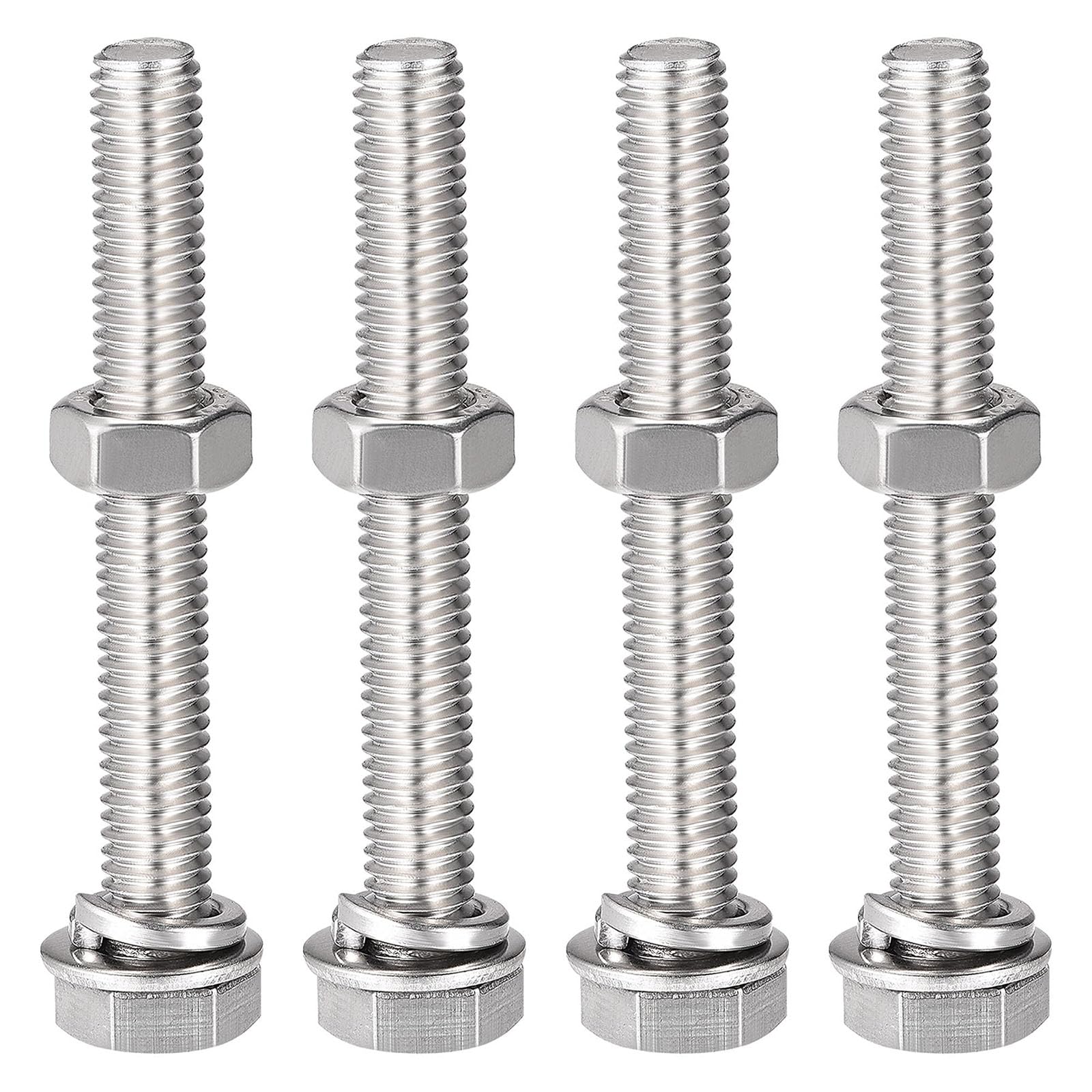 TOP-VIGOR 4Pcs M8 x 60mm Hex Head Screws Bolts, Nuts, Flat & Lock Washers Kits, 304 Stainless Steel Fully Thread Hexagon Bolts for DIY Bike Motorcycles Repair