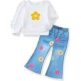 Renotemy Toddler Baby Girl Clothes Fall Winter Outfits Gifts Sweatshirt Bell Bottom Jeans Pants for 12Months-5 Year Girls