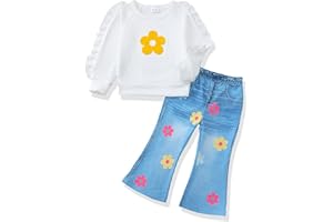 Renotemy Toddler Baby Girl Clothes Fall Winter Outfits Gifts Sweatshirt Bell Bottom Jeans Pants for 12Months-5 Year Girls