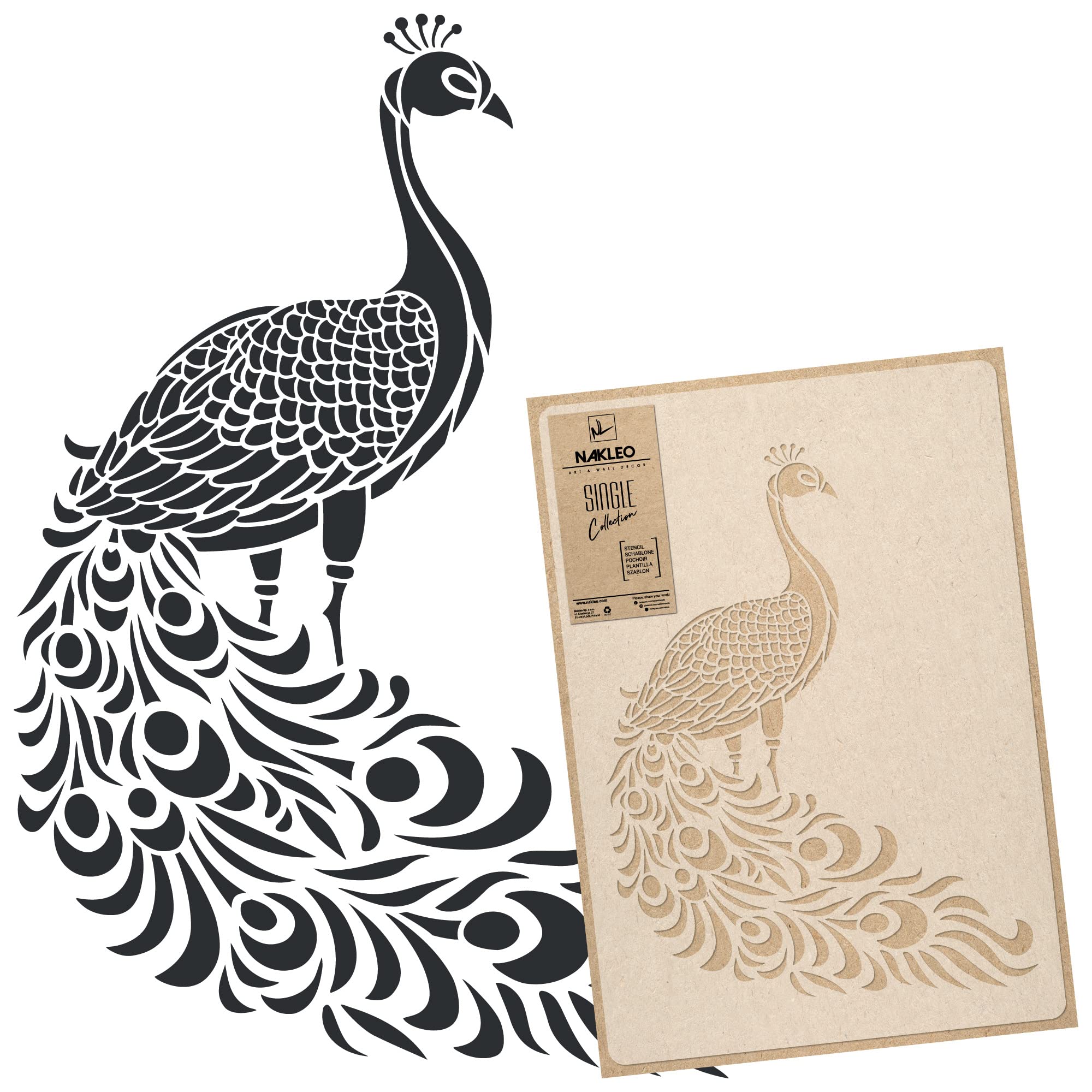 NAKLEO Large Wall Painting Stencil 43x64 cm, Chinese Japanese Royal Peacock Pattern, Reusable Plastic Template, DIY Art and Craft Home Decor, Floor Wood Fabric Furniture — image 1