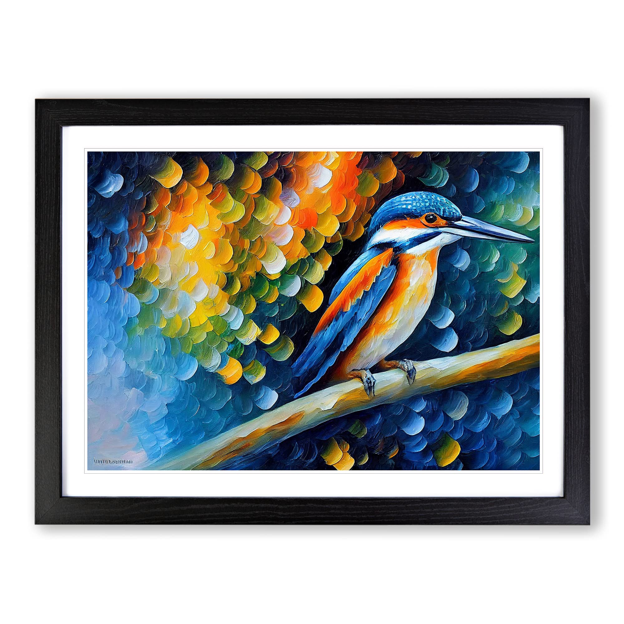 Kingfisher Bird Painting Vol.1 Abstract Framed Print | A4 Black Framed Wall Art | Ready to Hang | Abstract Historical Picture | Living Room Bedroom Lounge Office