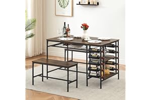 Garvee Dining Table Set for 4, Kitchen Table Set for 4 with 2 Benches, 3 Piece Dining Room Table Set for Small Space Apartment, Retro Brown