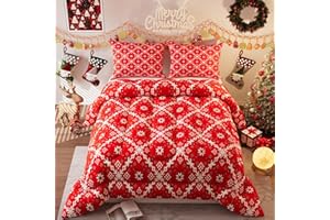 Namoxpa Merry Christmas Comforter Set,3D Red Snow Pattern for Kids Teens Adults,Decorative Bedding Comforter Sets with 2 Pillow Shams, Full Size