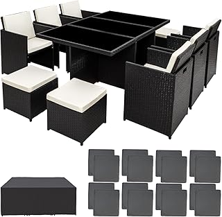 TecTake Poly Rattan Aluminium Gartengarnitur Sitzgruppe 6+1+4, Edelstahlschrauben - Diverse Farben - (Schwarz | Nr. 401454)