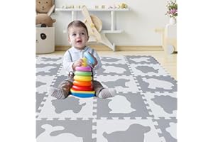 qqpp EVA 18 Tiles Baby Play Mat for Playing, Interlocking Foam Floor Mats for Tummy Time & Crawling, Flooring Tiles with Animals Puzzle for Kids. QP-51(AL) b18N