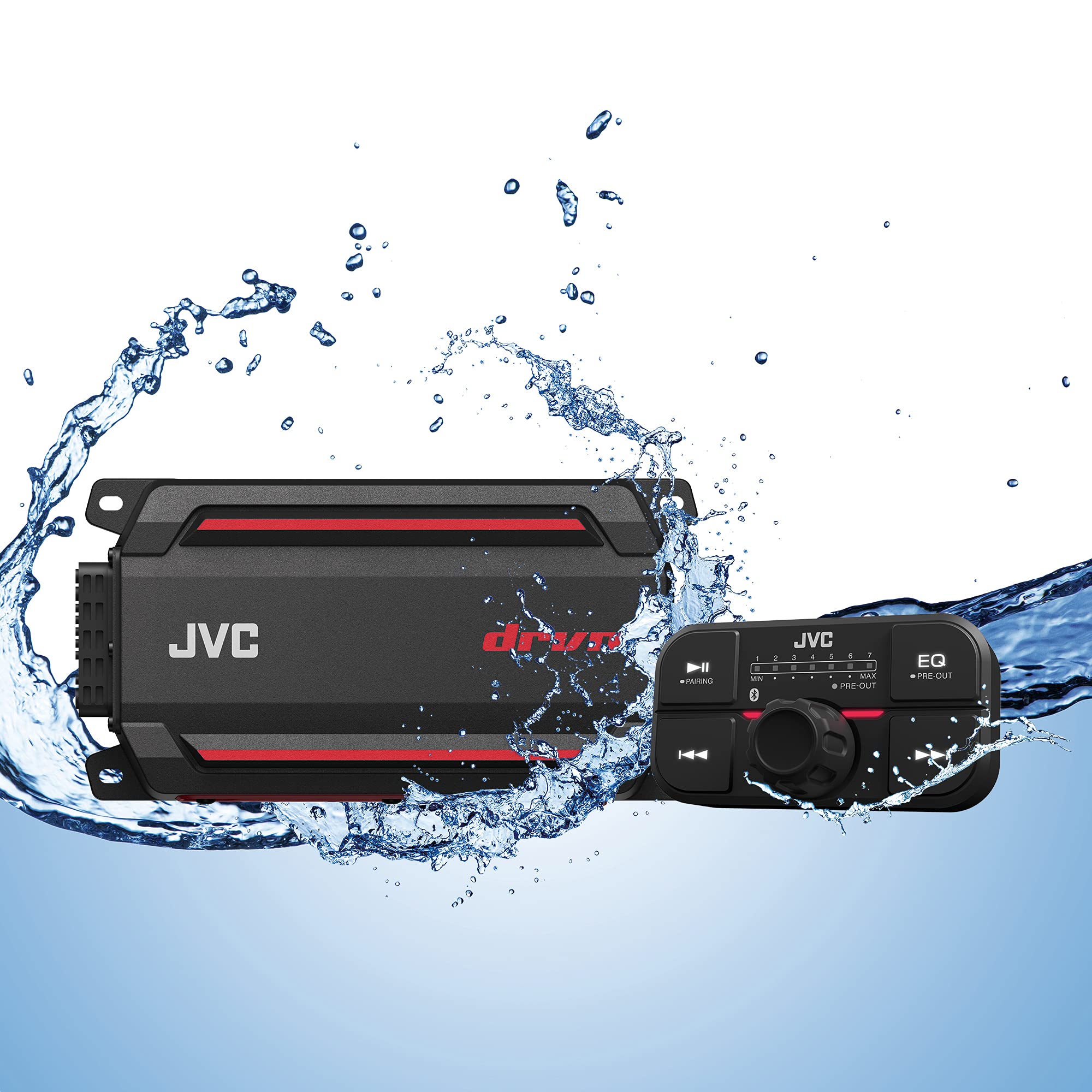 JVC KS-DR2104DBT Compact 4-Channel 600 Watt Car Amplifier with Bluetooth Streaming. Built for Marine, ATV and Powersport Applications. Waterproof, Dustproof, Rust Proof and Vibration Proof