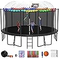 DeepRoar Tranpoline for Kids and Adults, 1500LBS 16FT 15FT 14FT 12FT 10FT 8FT Tranpoline with Basketball Hoop, Safety Enclosure Net, Heavy Duty Tranpoline with Light, Sprinkler, Socks, ASTM Approved