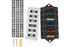 RED WOLF 6 Way Fuse Block Blade Fuse Box with Standard Circuit Fuses for Boat Marine Vehicle Auto RV Car Trailer Truck SUV Po
