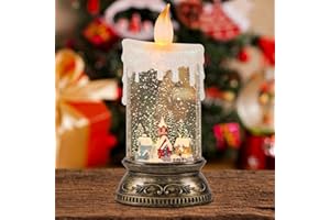 GenSwin Christmas Snow Globes with Music Timer and USB Rechargable Cable, Christmas Lantern Decorations Indoor, 1 Pcs Christmas Music Box with House and Christmas Tree Design for Decor