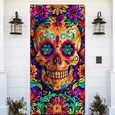 FARMNALL Day of The Dead Door Cover Dia De Muertos Decorations for Home | Packing List:1 Pc Door Cover;Size:36 X 72 Inch;Material: Polyester;Perfect hanging on your house,office,front porch;