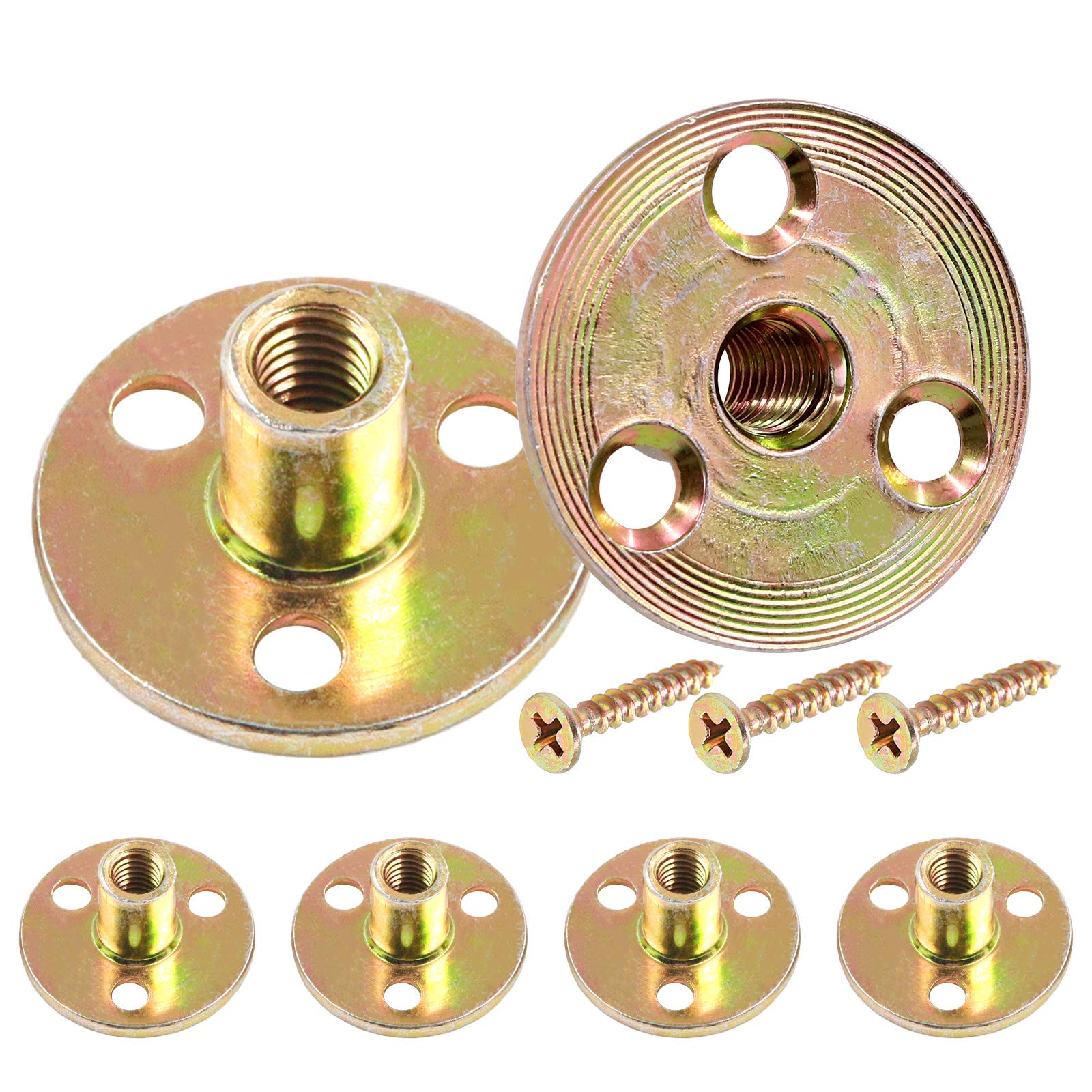 Hilitchi Brad Hole Tee Nut Carbon Steel Screw in T Nuts Round Base Mounting Hardware Fitting Fastener Flange Insert Female Thread with Screws (M8-64PCS)