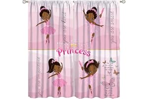 YCness African American Kids Curtains,Afro Black Girl Window Treatments for Bedroom, Cute Girl Ballerina Dancer Pink Curtains 2 Panel Sets,42x63 Inch