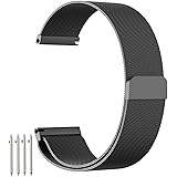 18mm 20mm 22mm Watch Strap, amBand Fully Magnetic Closure Clasp Mesh Loop Milanese Stainless Steel Metal Replacement Band Bracelet Strap for Men's Women's Watch Black, Silver
