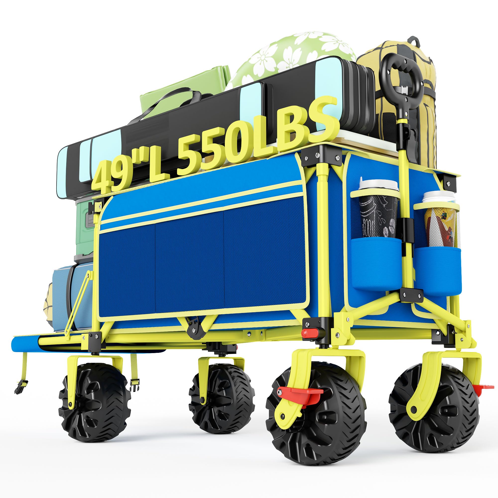 Old Bahama Bay 49″ L Extended Extra Long Beach Wagon with Big Wheels for Sand, Collapsible Utility Beach Cart Heavy Duty Folding Wagon,Ideal for Outdoor Sand Camping Garden Pet