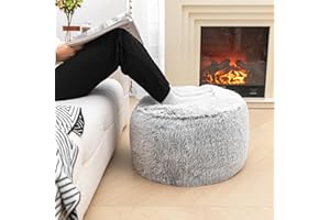 POOFIEOTTO Unstuffed Pouf Ottoman Cover Handmade Footstool Ottoman Storage Solution Floor Pouf Footrest Cushion 20 Diameterx12Height Inches for Living Room Wedding Bedroom Snow Gray No Filler