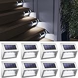 JACKYLED Solar Deck Lights with Larger Battery Capacity 8-Pack Stainless Steel Bright LED Solar Step Lights Weatherproof Outd