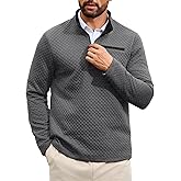 Auxo Mens Quarter Zip Pullover Quilted Sweatshirt Casual Long Sleeve Mock Neck Fall Sweater Polo