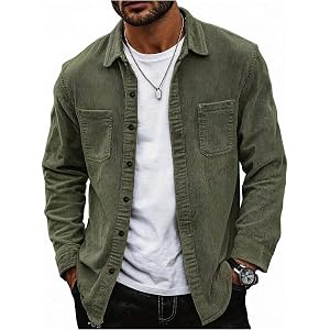 Men's Vintage Corduroy Jacket Button Down Long Sleeve Shacket Business Blazer Jacket