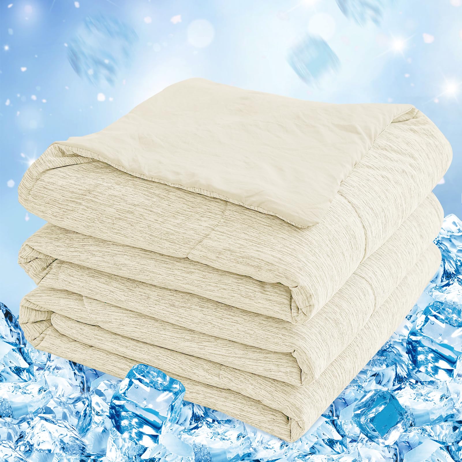 Photo 1 of CHOSHOME Cooling Comforter Oversized King, Cooling Blanket with Q-Max > 0.45 Arc-Chill Cooling Fiber, Cool Sleeping Summer Blanket for Night Sweats Hot Sleeper (96" x 120", Beige)