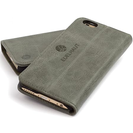 EDELHAUT Handytasche mit unsichtbarem Magnetverschluss in grau für Apple iPhone 6 Plus und 6S Plus 5.5 aus echtem Leder