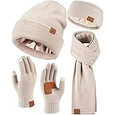 Womens Winter Warm Beanie Hats Gloves Scarf Headband Set Fleece Lined Ear Warmer Knit Scarf Touchscreen Gloves Winter Gifts