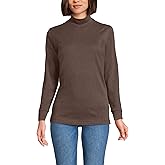Lands' End Women Long Sleeve Relaxed Cotton Mock Bark Brown Heather Tall X-Large