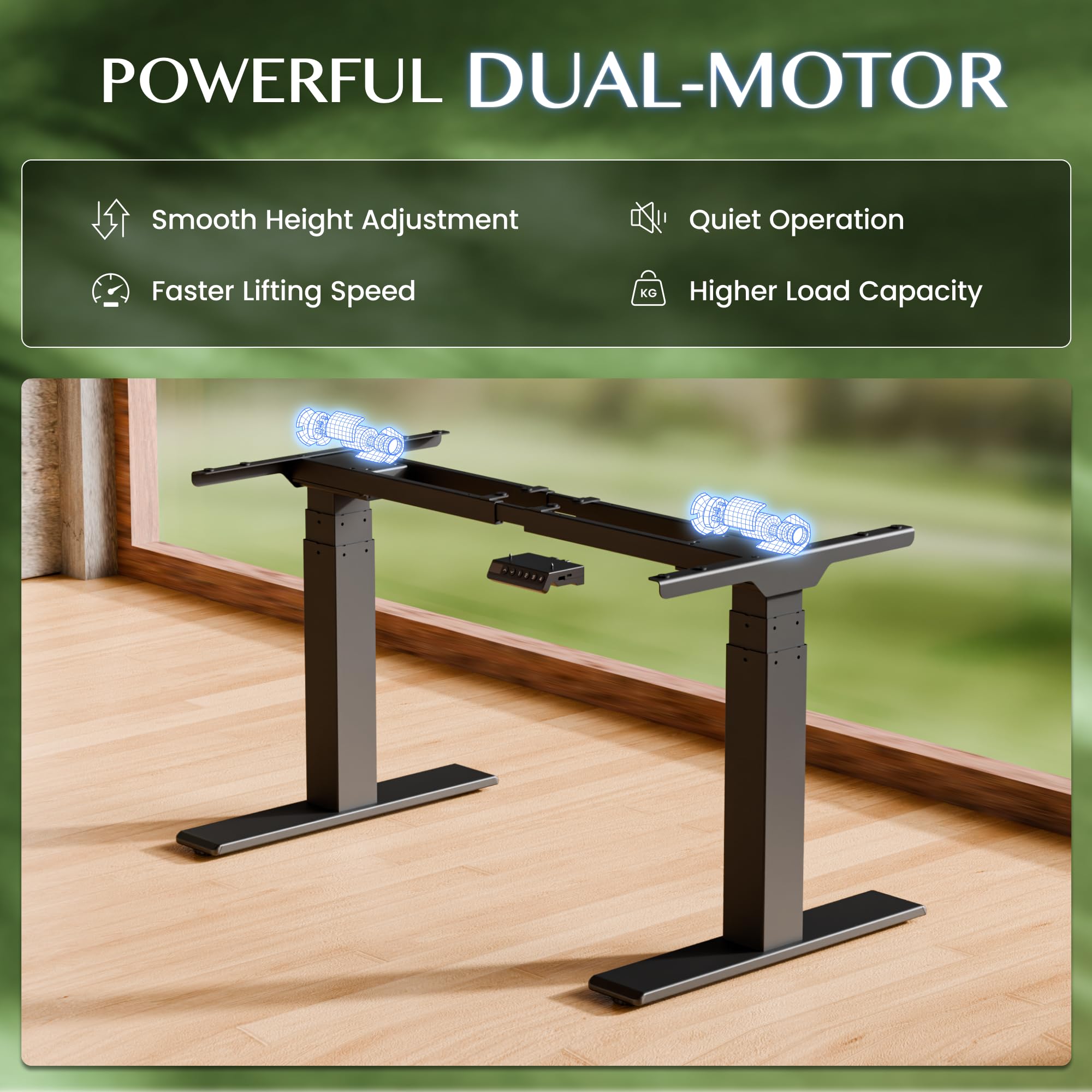 FLEXISPOT Höhenverstellbarer Schreibtisch Gestell, elektrisch mit 2 Motoren, 3-stufiges Tischgestell höhenverstellbar mit 4 Memory-Steuerung & USB, Belastbar bis 200 KG (ValtreX E200, Schwarz) 3
