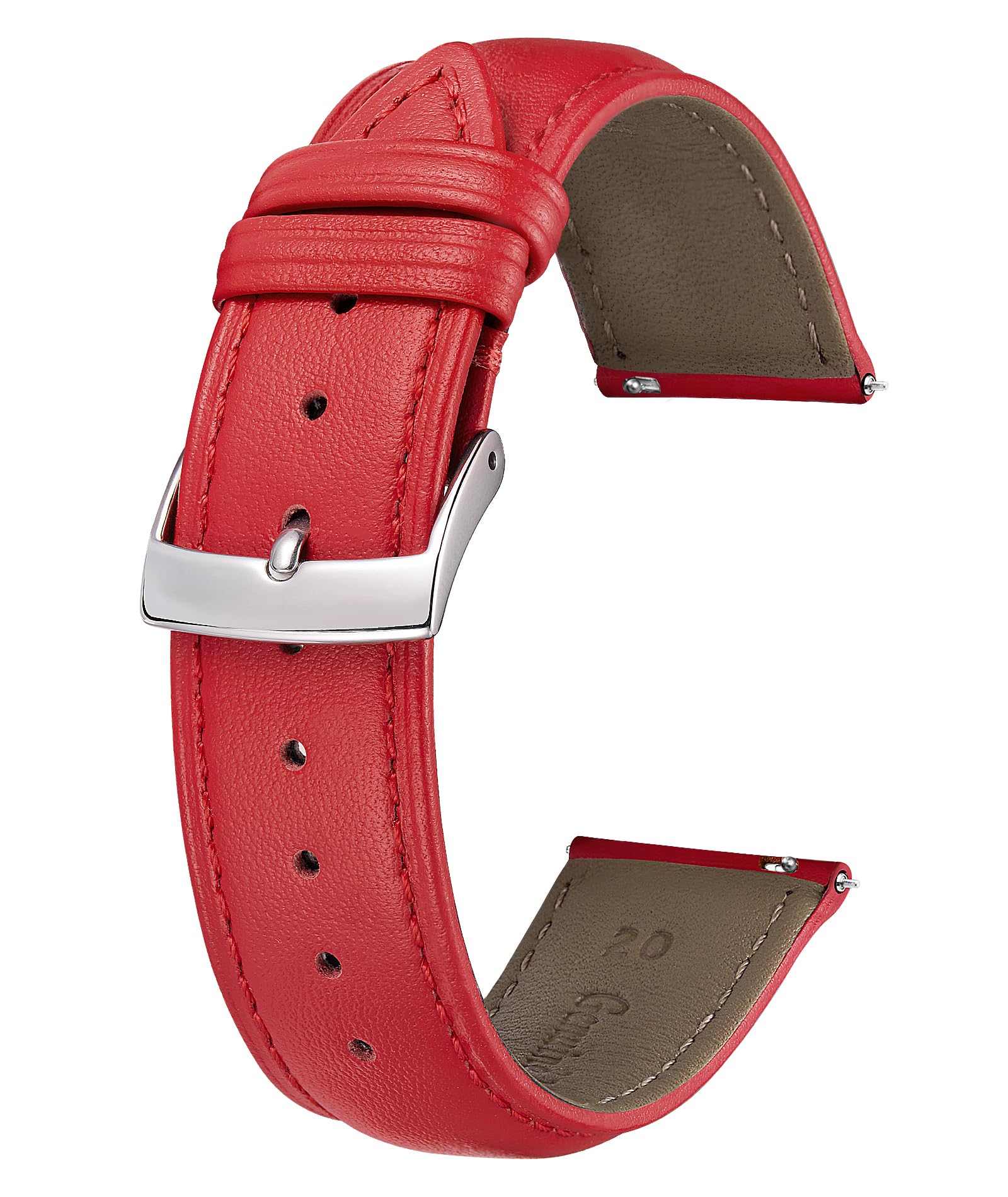 Photo 1 of BINLUN Leather Watch Bands Quick Release Premium Calfskin Replacement Watch Strap Multicolors Watchbands for Men Women(19mm,Red)