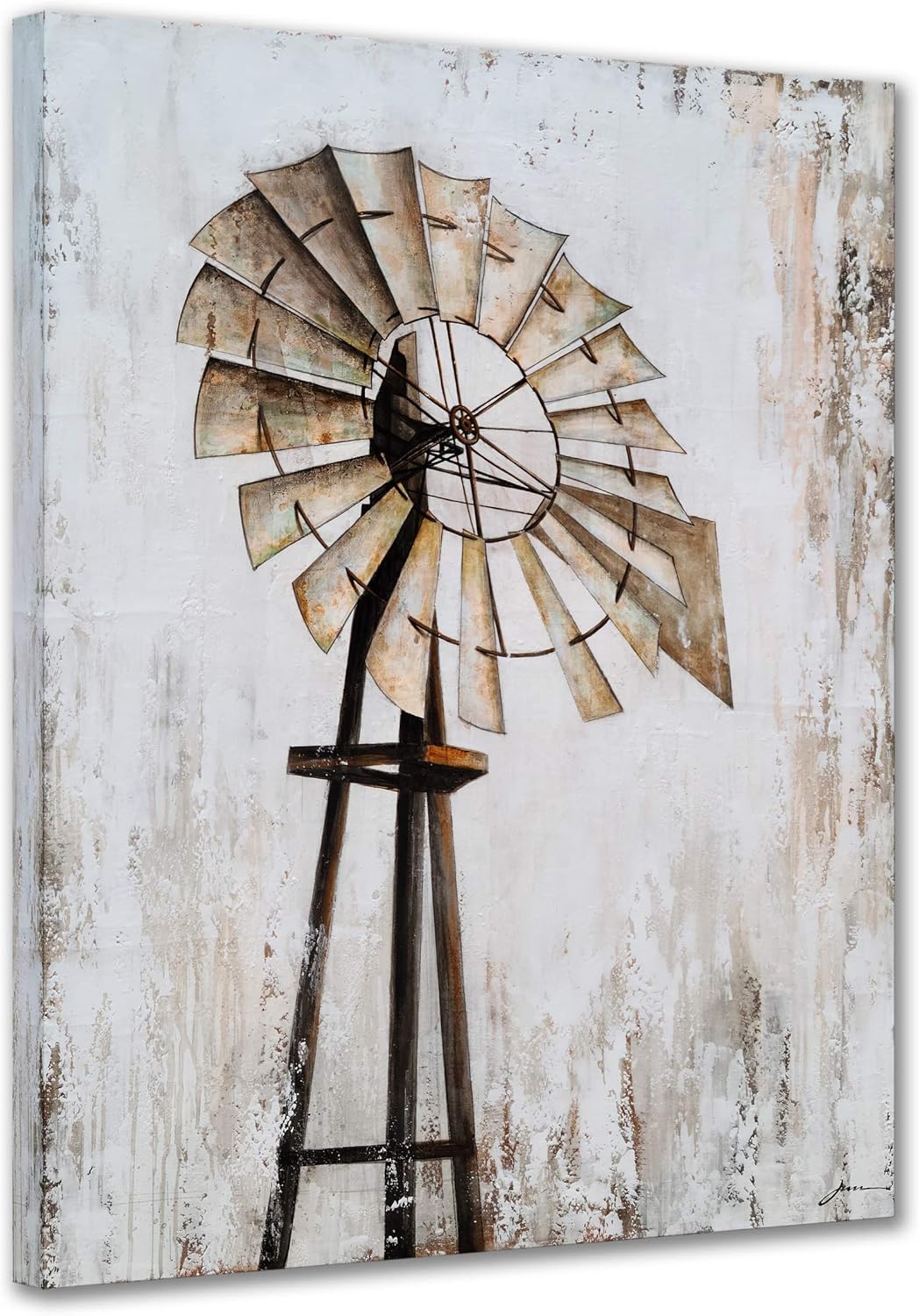 Paintings - Yihui Arts Rustic Canvas Wall Decor with Textured Modern Vintage Paintings Abstract Windmill Art Contemporary Large Aesthetic Pictures for Farmhouse Living Room Bedroom Dinning Home Decor