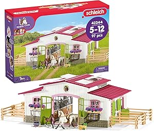 SCHLEICH Horse Club | Reiterhof mit Reiterin und Pferden 42344 | Set aus Stall, Mädchenfigur, 2 Pferden & Zubehör | Geschenk für Kinder | Spielzeug ab 5 Jahren | 97 Teile | exklusiv bei Amazon