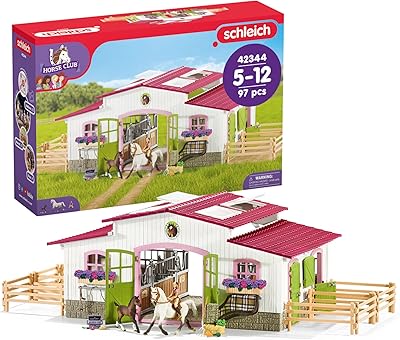 SCHLEICH Horse Club | Reiterhof mit Reiterin und Pferden 42344 | Set aus Stall, Mädchenfigur, 2 Pferden & Zubehör | Geschenk für Kinder | Spielzeug ab 5 Jahren | 97 Teile | exklusiv bei Amazon