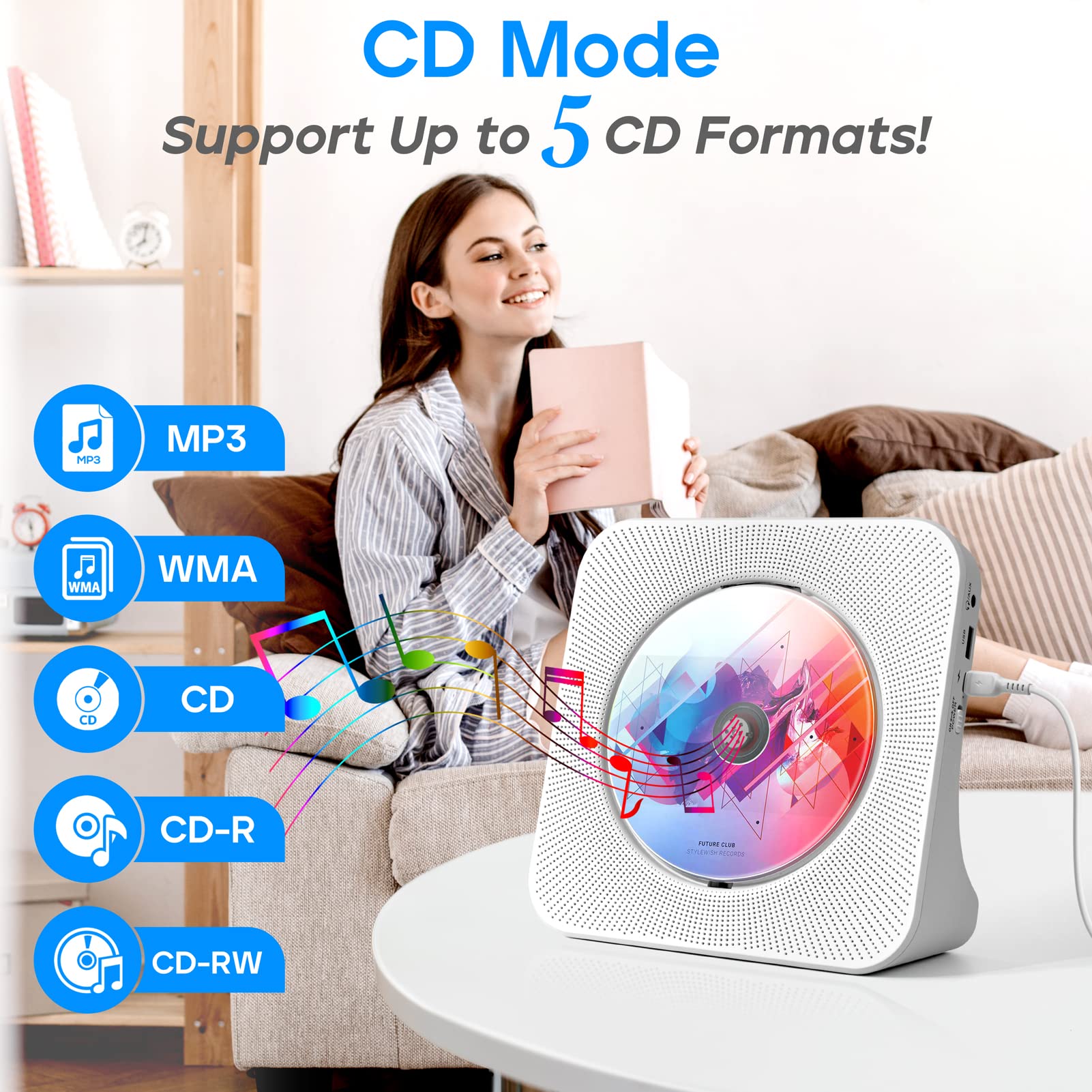 Portable CD Player with Speakers, ROADOM CD Players for Home, Bluetooth CD Player with Stereo Sound,Remote Control,Supports CD/Bluetooth/FM Radio/USB Drive/AUX/Timer/Repeat