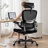 BESTFAIR High Back Ergonomic Office Chair, Breathable Mesh Desk Chair with Lumbar Support, Adjustable Headrest, Flip-up Armrests, Computer Gaming Chair, (Black, 1Pack)