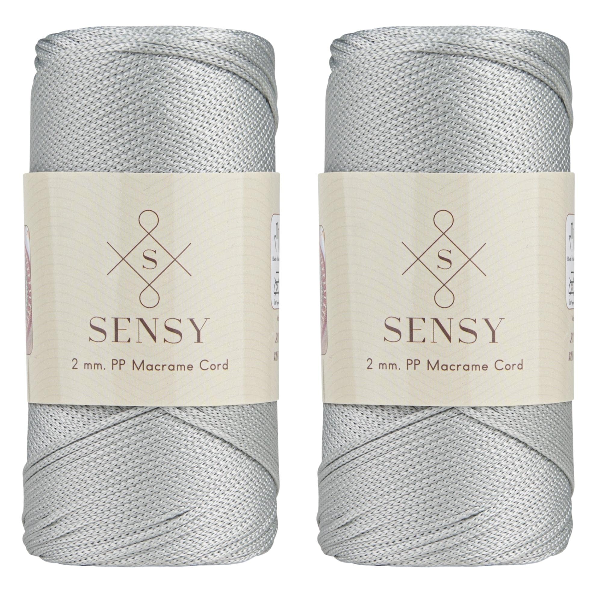 Sensy Premium 2 Pack of 2mm 251 Yards Polyester Rope 100% Polypropylene Cord Macrame Cord 2mm Crochet Bag Cord Macrame Rope Crochet Thread Gift for Knitter (Silver) — image 1