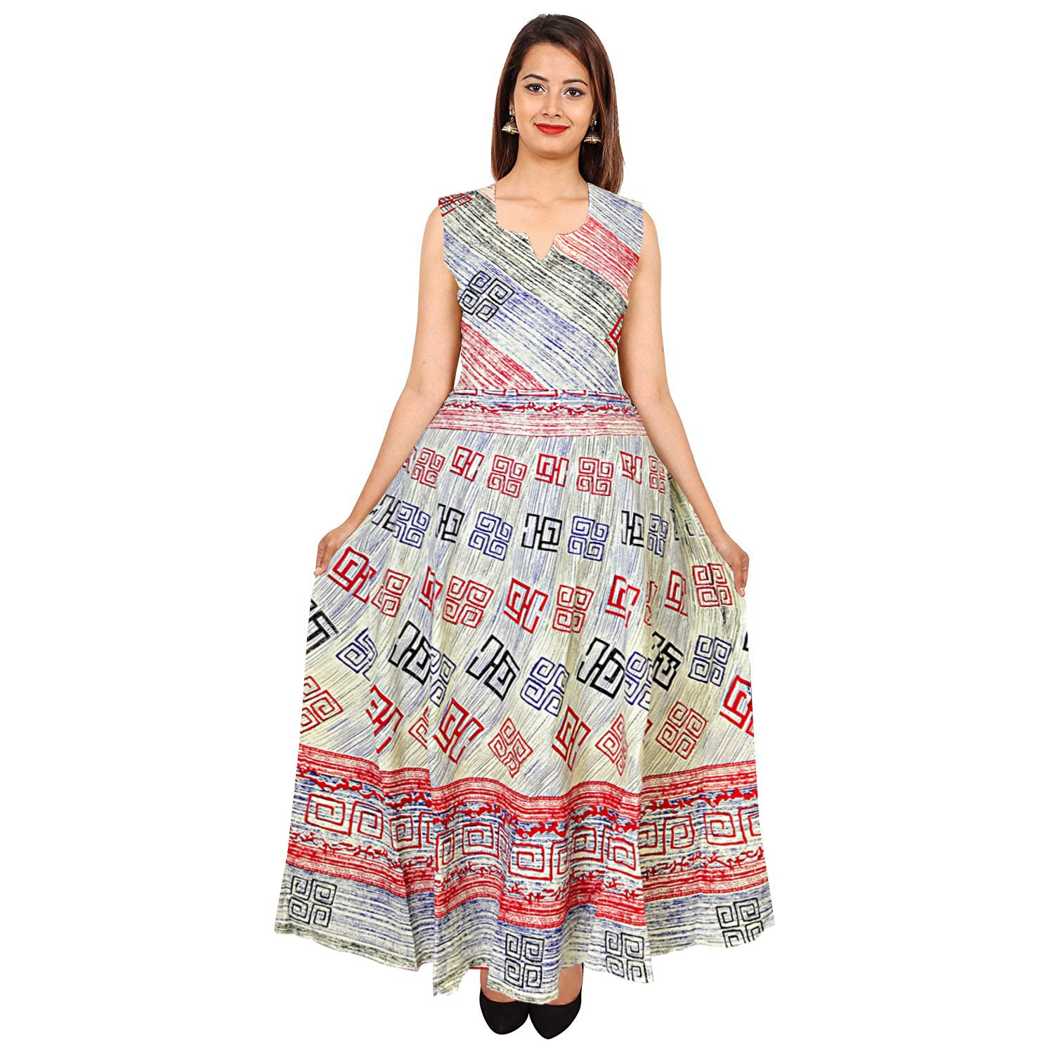 jwf women's cotton hand made traditional jaipuri print one piece midi dress, free size(multicolour, fr_3460)
