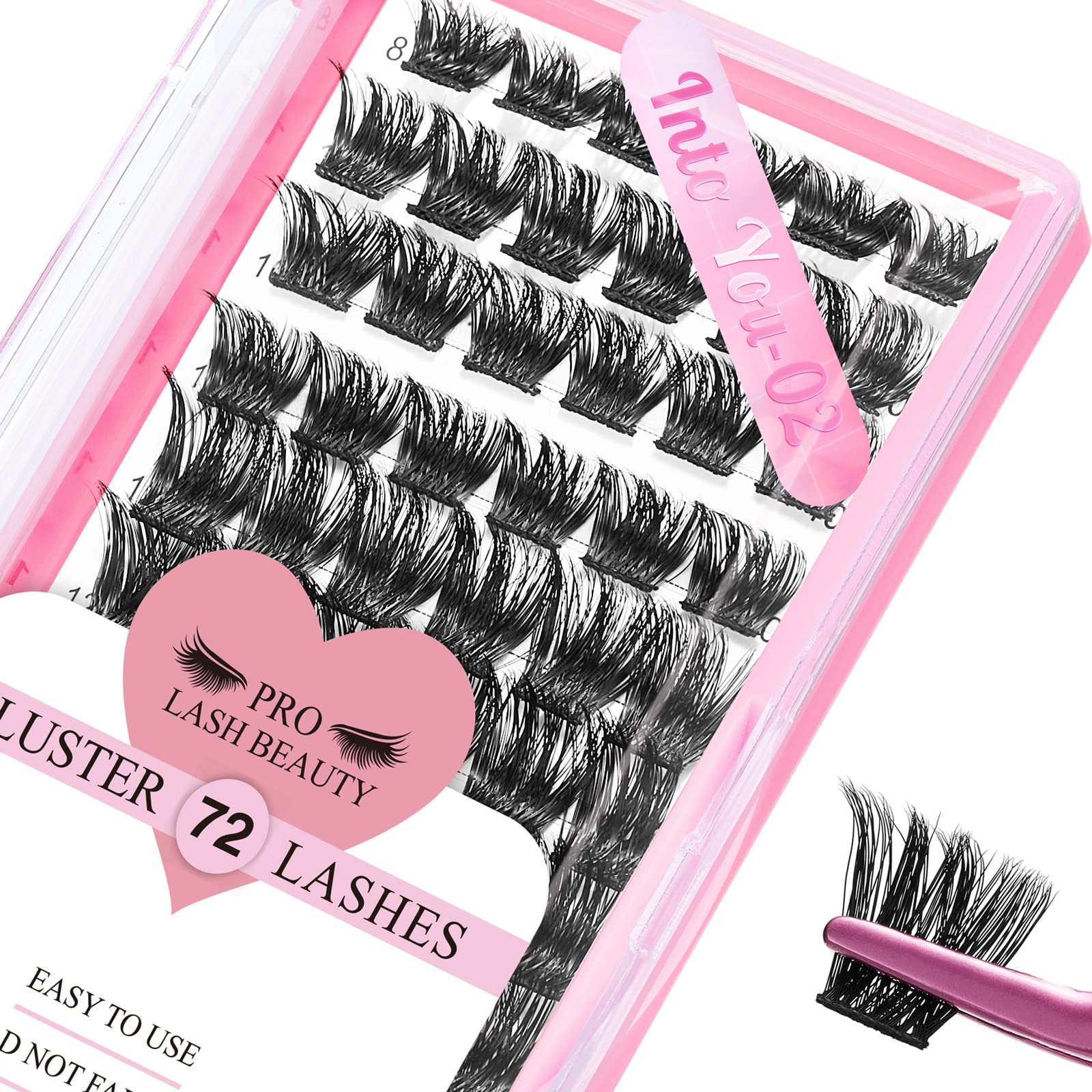 Cluster Lashes 72 Pcs Lash Clusters DIY Eyelash Extension Individual Lashes Into You-02 D-8-16 mix Thin Band Easy to Apply at home Lashes — image 1