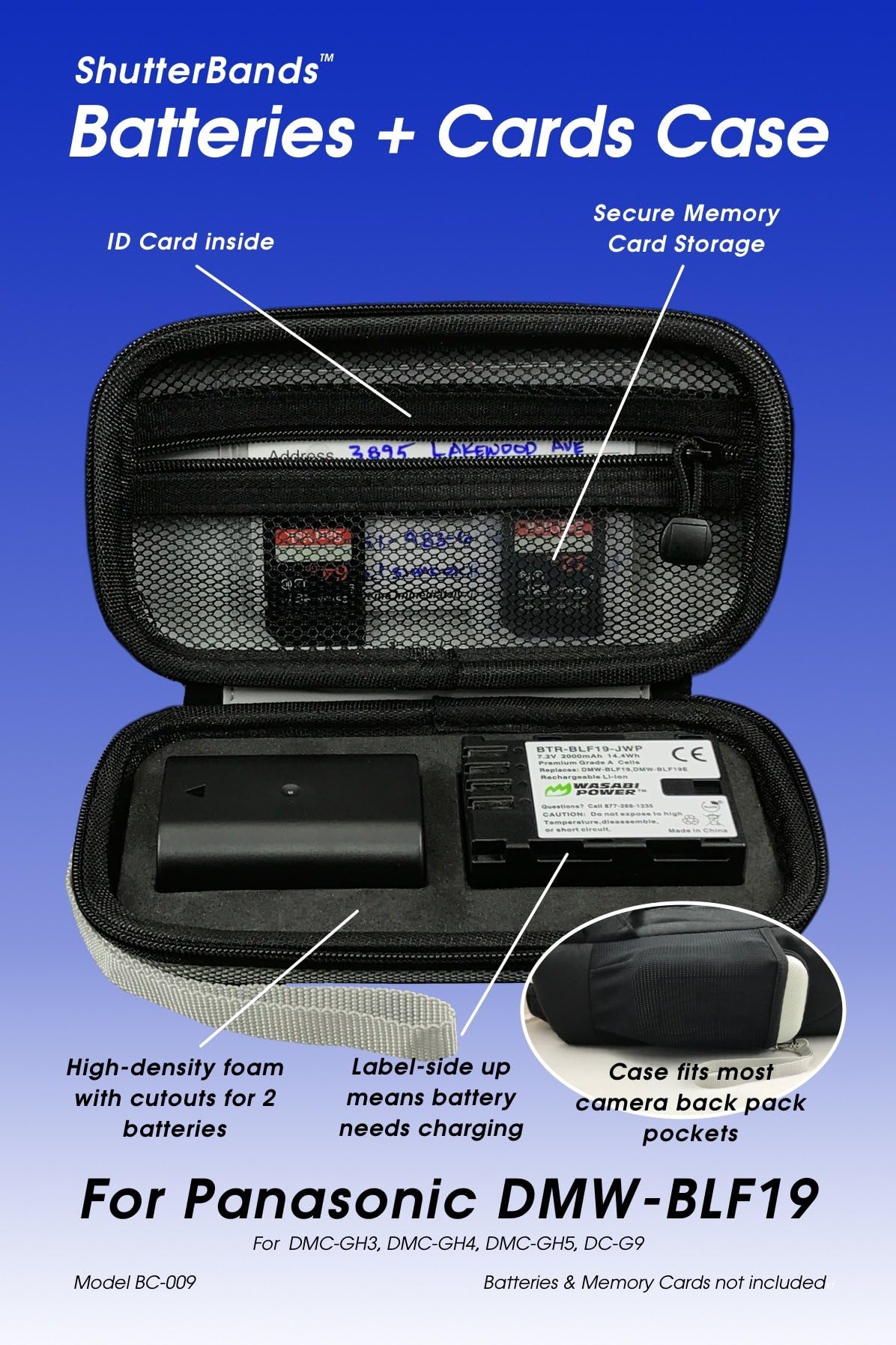 Batteries + Cards Case compatible with Panasonic DMW-BLF19 Batteries + memory cards