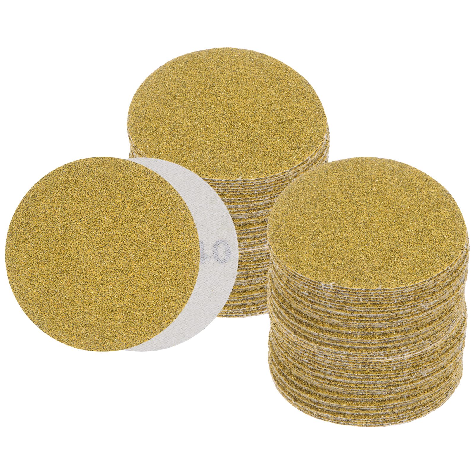 Kozelo 100pcs No Hole Sanding Discs- [ 3 Inch 40 Grit ] Round Hook and Loop Grip Sanding Pads Sheet Sandpaper for Automotive Woodworking Metal Polishing Use| Gold, Aluminum Oxide
