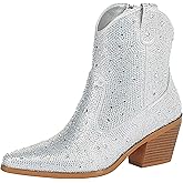 FIFSY Women Rhinestone Cowboy Boots Glitter Chunky Heel Sparkly Cowgirl Ankle Boots…