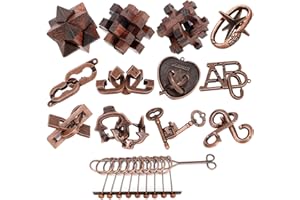MYTOTHFY 13 Pcs Brain Teaser Puzzles for Adults - Metal Puzzles 3D Puzzle Game Toys for Adults Teens - Wooden Unlock Interlocking Puzzle Adult IQ Education Smart Toys