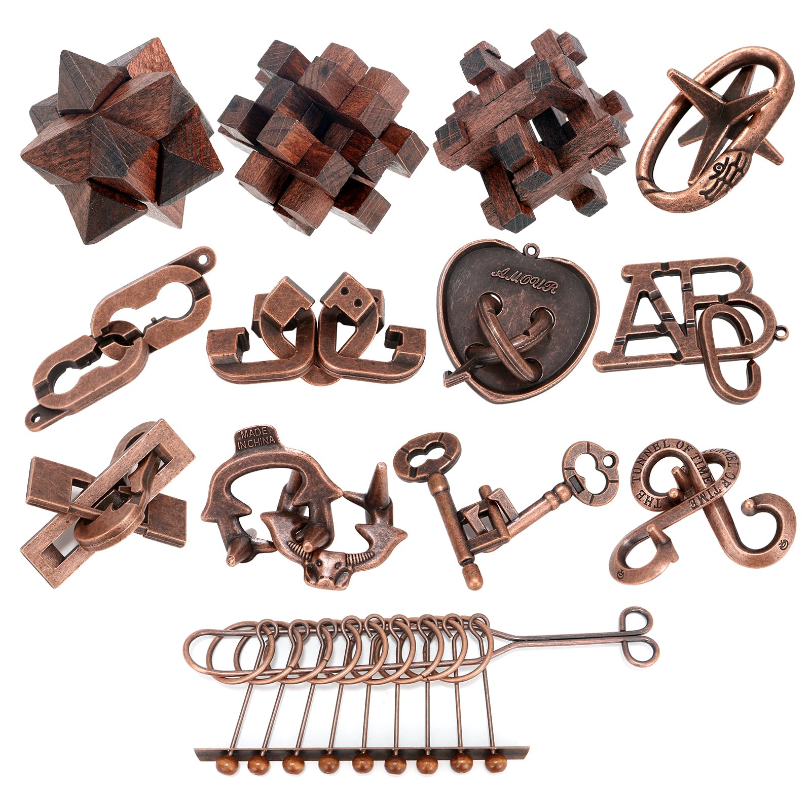 Photo 1 of 13 Pcs Brain Teaser Puzzles for Adults - Metal Puzzles 3D Puzzle Game Toys for Adults Teens - Wooden Unlock Interlocking Puzzle Adult IQ Education Smart Toys
