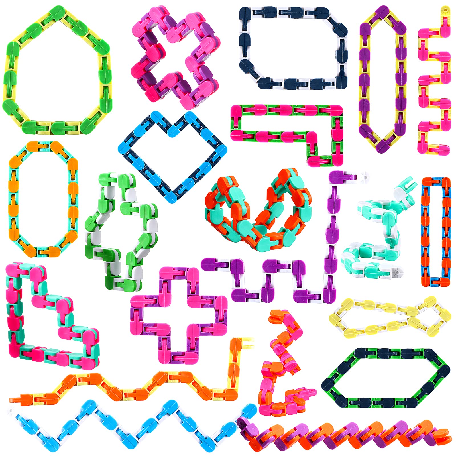 Photo 1 of Yunsailing 80 Packs Wacky Tracks Snap Fidget Finger Sensory Snake Puzzles Bike Track Chain Toy Bulk Fidget Toys Snake for Kid Adult Stress Relief Party Classroom Home Travel Multi Color(24 Links)