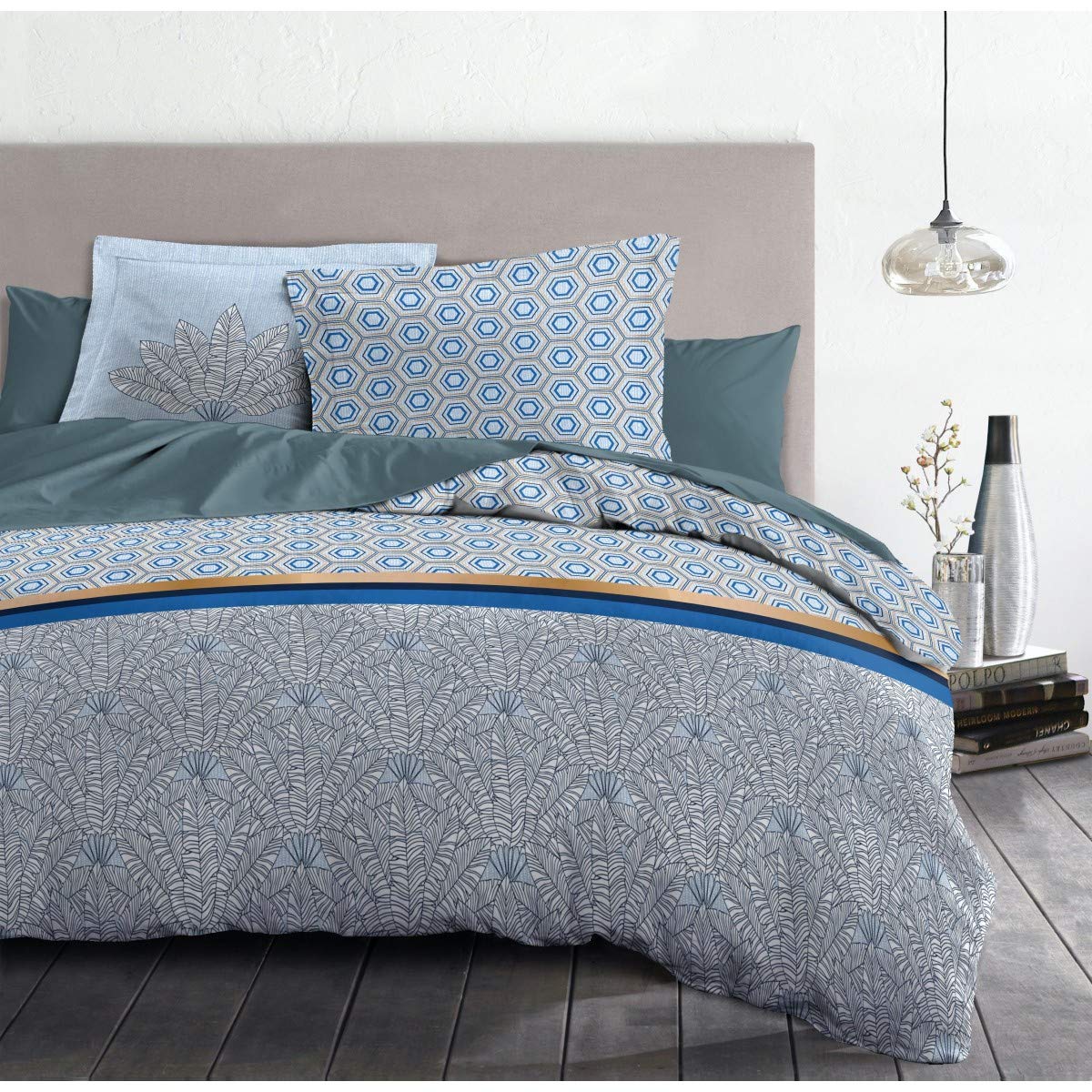 Home Linge Passion 3 Piece Duvet Cover Set - 100% Cotton - 57 Thread Count - Double - 240 x 260 cm - LOUXOR Blue